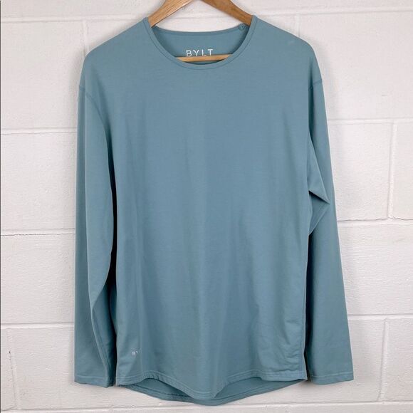 BYLT men’s dropcut long sleeve signature blue shirt lux basic performance size L - Picture 1 of 4